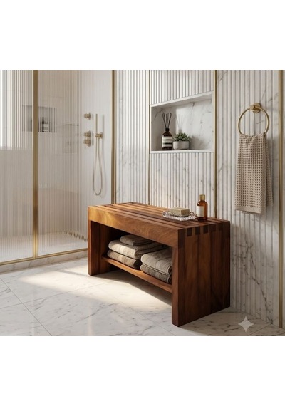 Shark Anatolia Premium Iroko Banyo Bahçe Havuz Bankı Raflı Ekstra Güçlü 86cm Indoor/outdoor Çok Renkli