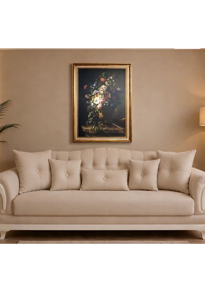 Vintage Gold Çerçeveli Dekoratif Tablo - Dark Floral Art - 60x80 Cm