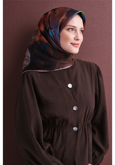 Armine Sura İpek Eşarp 2026-2027 - Sonbahar Kış-asm9603 Kahve-petrol