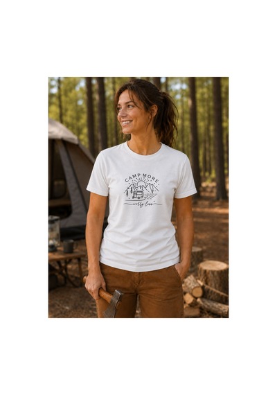 North Whiskers "camp More Worry Less" Karavan Baskılı %100 Pamuklu Lacivert Kamp Tişörtü Beyaz - 875667405 Beyaz - 875667405 Beyaz