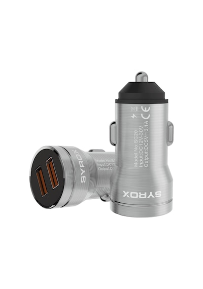 Syrox Sc20t 3.1a Q.c. 3.0 1mt Usb-a - Type-c Kablolu 2xusb-a Port Çıkışlı Hızlı Araç Şarj Cihazı - Siyah