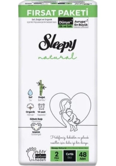 Sleepy Natural  Bebek Bezi 2 Beden Mini 3 - 6 KG 48'li Fırsat Paketi