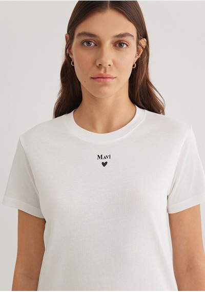 Mavi Logo Baskılı Kırık Beyaz Kadın T-shirt M1601185-33389 Kırık Beyaz