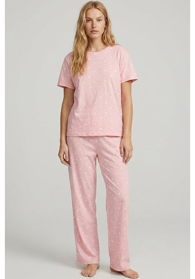 Siyah İnci Pamuklu Örme Pijama Takımı 8025 Somon Beyaz