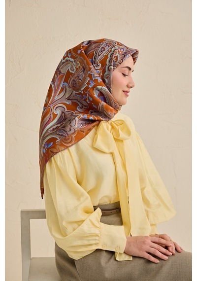 Silk Home Tivil İpek Eşarp Ist 11504- 05 Turuncu Etnik Desen