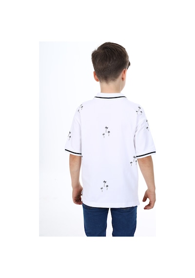 Toontoy Kids Toontoy Erkek Çocuk Polo Yaka Palmiye Baskılı Tişört Beyaz