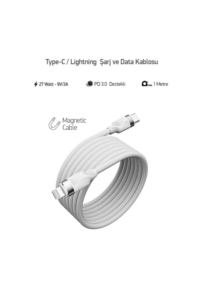 Pdateknoloji Örgülü Mıknatıslı 60w Type-c To Type-c 1mt Data Ve Ş