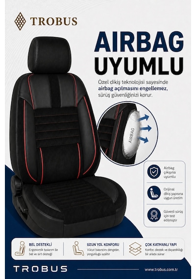 Volvo V40 2012-2019 Uyumlu Apex Serisi Siyah Kırmızı Oto Koltuk Kılıfı