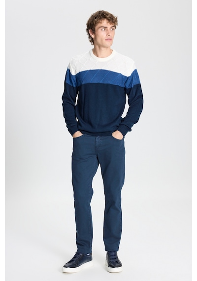 AC&Co / Altınyıldız Classics Erkek Ekru-lacı Standart Fit Normal Kesim Bisiklet Yaka Colorblock Desenli Yünlü Triko Kazak Ekru - Lacivert