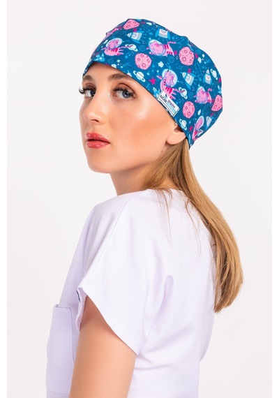 Unisex Uzaylı Kedi Temalı Doktor Hemşire Hastane Medikal Cerrahi Bone Pembe Pembe