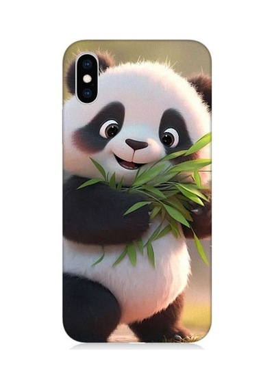 Apple Uyumlu iPhone Xs Max Sevimli Panda Ve Bambu Desenli Silikon Kılıf