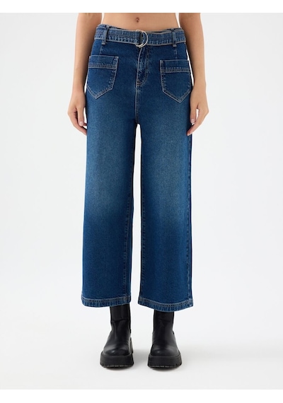 LOFT Crop Wide Leg Regular Fit Kadın Pantolon Lf2041775 Q1.v1 Denim