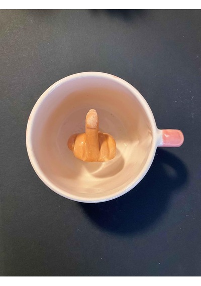 Pembe Orta Parmak Kupa, Seramik Beyaz - Çok Renkli