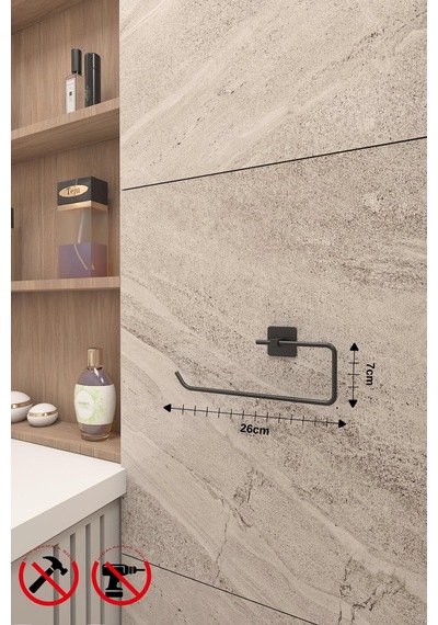 Alper Banyo 5 Li Siyah Banyo Seti, Yapışkanlı Ve Vidalı Montajlı,