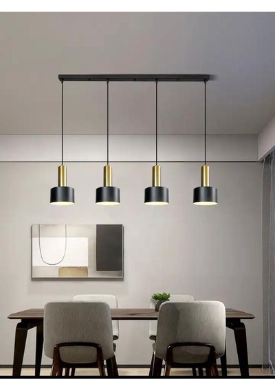 Rsylight Retro Metal Masa Üstü Dekoratif Rustik 4 Lü Siyah Gold Sıralı Avize Siyah - Gold