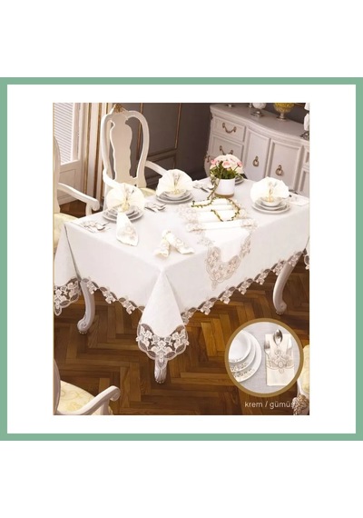 Bşkvirgo Karanfil Gardenya Keten Krem-gümüş 26 Parça Modern 160 260 Cm Masa Takımı Bsk2026 Bşkvirgo Karanfil Gardenya Keten Krem-gümüş 26 Parça Modern 160 260 Cm Masa Takımı Bsk2026