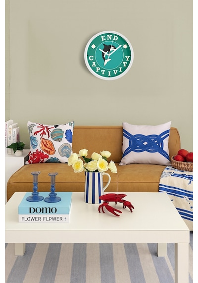 Özgür Balina Tasarımlı Aktivist Modern Duvar Saati - 25cm - Önü Camlı Beyaz Kasa - Sessiz Mekanizma-jh0822 Beyaz