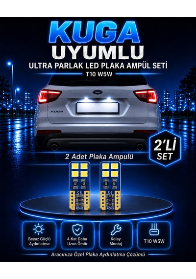 Ford Kuga Uyumlu T10 W5w Led Plaka Ampulü 2 Adet Ultra Parlak Beyaz Uzun Ömürlü Set