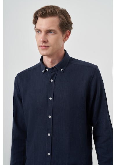 Morven Erkek Lacivert Trend Keten Slim Fit Düğmeli Yaka Gömlek 25ys004013200 Lacivert Lacivert