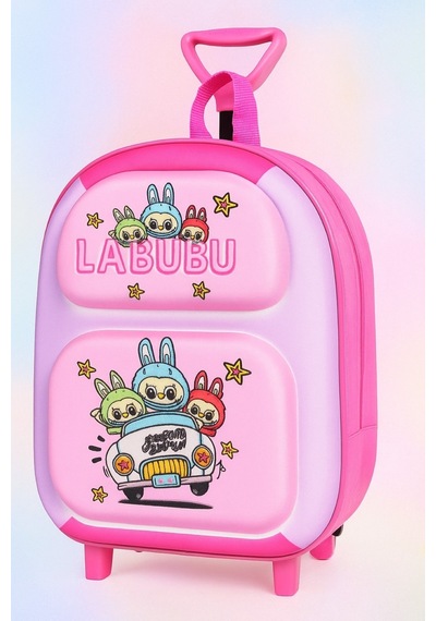 Çekçekli Labubu Kız Anaokul Kreş Sırt Çantası Pembe-eflatun