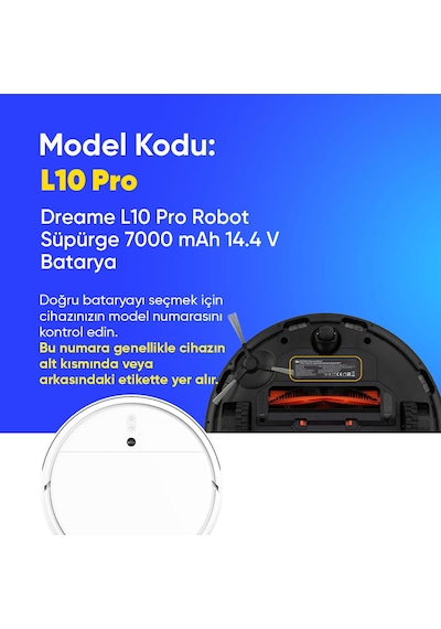 Dreame L10 Pro Robot Süpürge 7000 Mah 14.4 V Batarya  Uyumlu Uzun Ömürlü, Yüksek Performans Pil