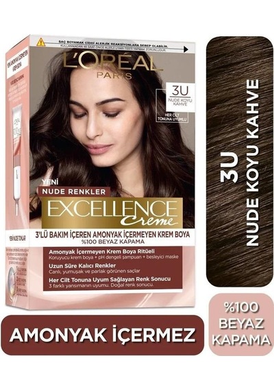 Loreal Excellence Nude Renkler Saç Boyası 3U Nude Koyu Kahve
