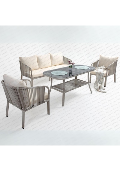 Capri Swing Artemis Üçlü Rattan Balkon Bahçe Takımı Beyaz