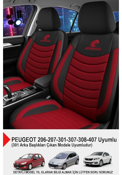 Panther Serisi Keten Kumaş Oto Koltuk Kılıfı Peugeot 206-207-208-306-307-407- Uyumlu Bordo
