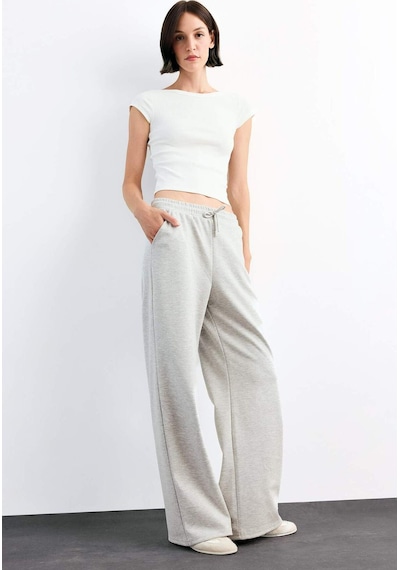 Defacto Relax Fit Beli Lastikli Düz Paça Modal Pantolon G1086ax25smgr257 Gri