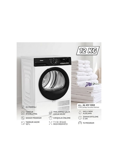 Altus AL KM 1260 12 KG Isı Pompalı Çamaşır Kurutma Makinesi