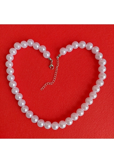 Klasik Choker İnci Kolye Beyaz 40 Cm
