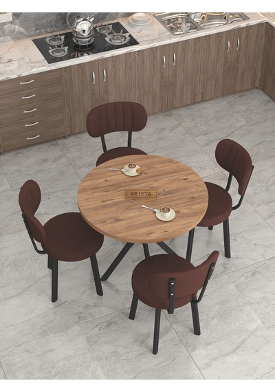 Mygusi Azra Mutfak Masa Takımı 90 Cm Atlantik Çam Masa + 4 Sandalye Kahve