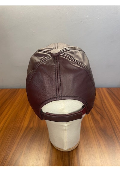 %100 Deri Unisex Standart Kalıp Cap Şapka Bordo