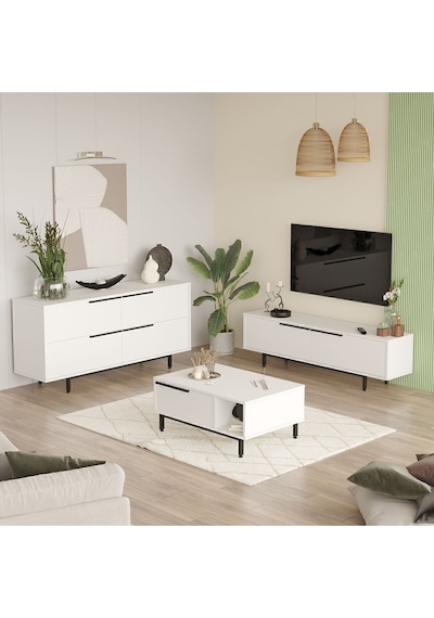 Bohem Tv Ünitesi Orta Sehpa Konsol 3'lü Set Beyaz Boh20-w Beyaz
