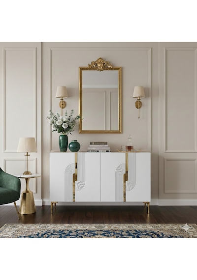 Ka1208bg Meyra120 Konsol, Kahve Köşesi Ve Tv Sehpası Beyaz-gold 120cm Beyaz-gold