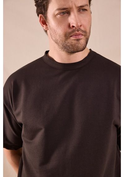 Tonny Black Rahat Kalıp Oversize Kesim T-shirt Erkek Acı Kahve T-shirt Tbtshrt020 Acı Kahverengi