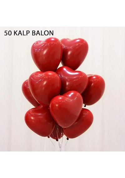 50 Adet Kırmızı Baskısız Kalp Balonu 30Cm Romantik Kalpli Balonla