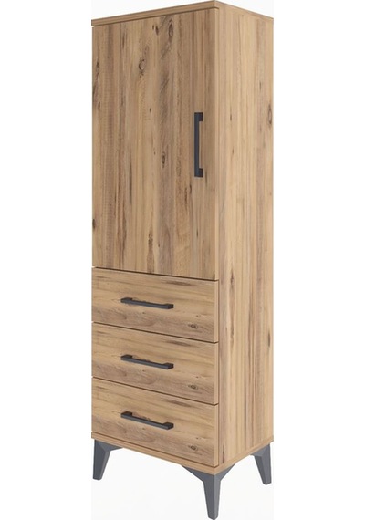 Arges Dolap 2 Raflı 3 Çekmeceli Tek Kapaklı 44x30x134 Çam-çam Çam