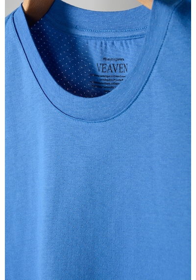 Mavi Nefes Alan Kumaş Oversize Kalıp Bisiklet Yaka T-shirt Mavi
