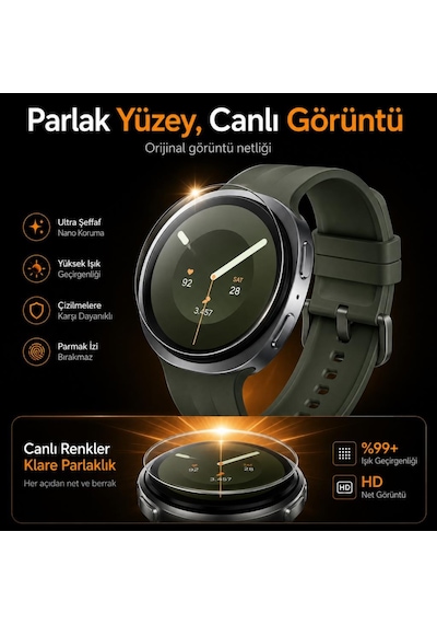 Samsung Galaxy Watch 9 44mm İle Uyumlu Ekran Koruyucu Nano Parlak Çizilmeye Dayanıklı Akıllı Saat Koruması, 9h Kırılmaz Esnek Cam, Hd Şeffaf 2 Adet Sm-l350