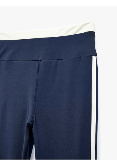 Koton Yüksek Bel Çizgili Slim Fit Spor Tayt Lacivert 5sak40262nk Lacivert