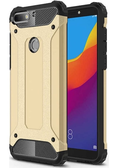 Kilifone - Huawei Uyumlu Y7 2018 - Kılıf Çift Katman Zırh Tank Crash Military Kapak - Gold