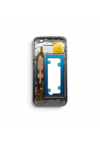 G930 Orta Kasa Galaxy S7 Uyumlu Siyah Renk Orta Kasa Çerçeve + Ses Açma On Off Tuş Plastik Kamera Camı Koyu Gri Gri - Siyah