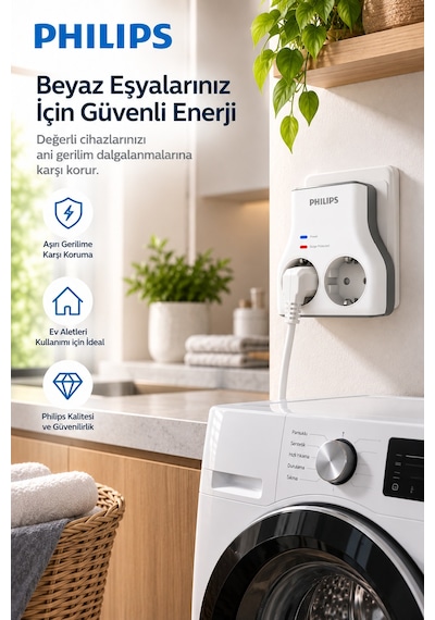 Philips Chp7022w/62 İkili Akım Korumalı Priz 1140j Aşırı Gerilim Koruma Yok