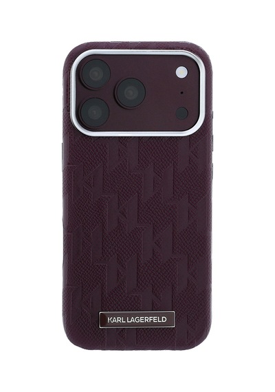 Apple iPhone 18 Pro Uyumlu Kılıf Karl Lagerfeld Lisanslı M-safe Özellikli Kl Yazılı Hot Stamp Kapak Bordo