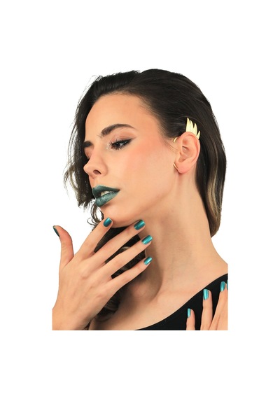 Kadın Mat Altın Renk Kaplama Sol Kulak Geçirmeli Model Yaprak Formlu Ear Cuff Küpe Altın