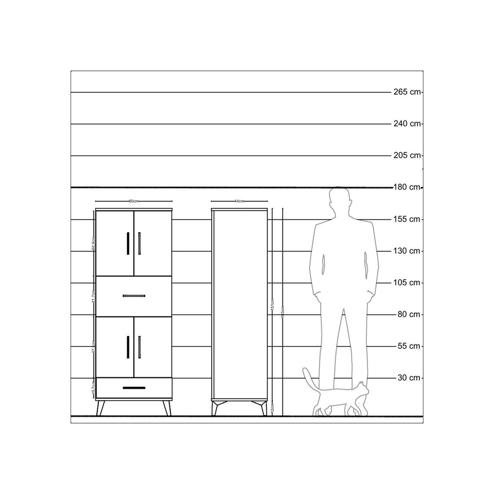 Hyperion Dolap 4 Raflı 2 Çekmeceli 4 Kapaklı 60x44x163 Çam-an... Çam