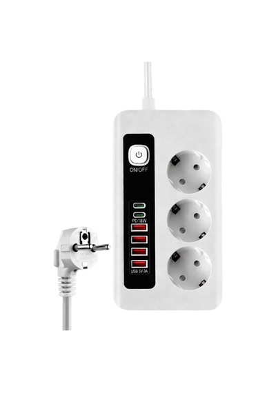 Smayling 3500w Akım Korumalı Çoklu Priz - 3 Priz Girişi, 2 Type-c + 4 Usb Port, Pd 18w Hızlı Şarj, Açma/kapama 0