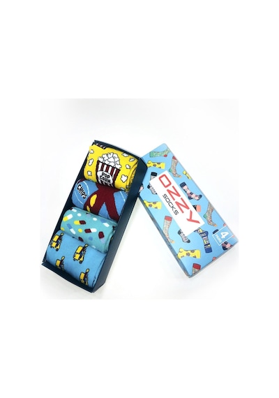 Ozzy Socks 4 Lü Eğlenceli Desenler Erkek Hediye Paketi Sarı-mavi-yeşil-turkuaz