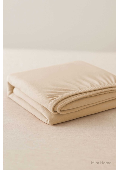 Tek Kişilik Düz Penye %100 Pamuklu Lastikli Çarşaf 100x200 Cm Newsheet Bej Renkli